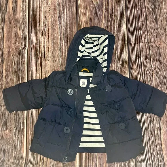 Baby Gap Navy Puffer Jacket Size 6-12 Months - Picture 3 of 6